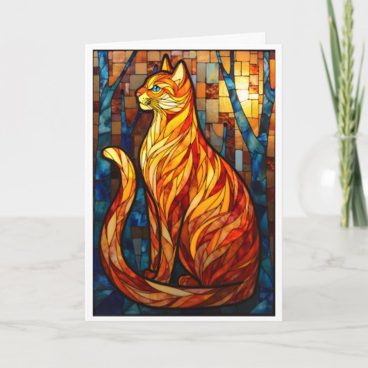 Stained Glass Style Orange Cat  Kaart (Voorkant)