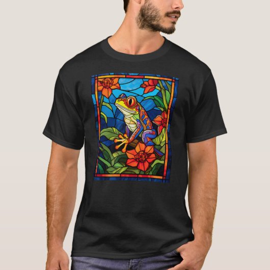 Stained Glass Style Red-eyed Tree Frog T-shirt (Voorkant)