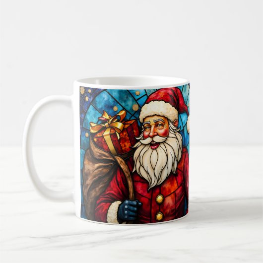 Stained Glass Style Santa Claus Merry Christmas Koffiemok (Links)