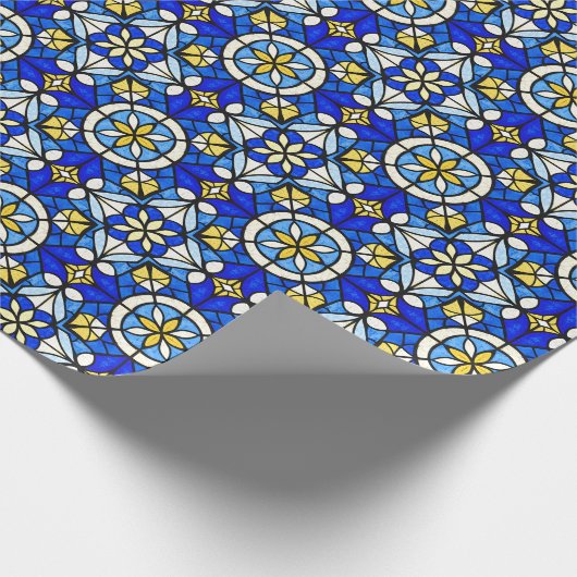 Stained Glass Style Shades of Blue and Yellow Cadeaupapier (Hoek)