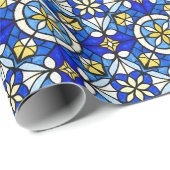 Stained Glass Style Shades of Blue and Yellow Cadeaupapier (Rol Hoek)