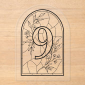 Stained Glass Style Table Number Nine Acryl Uitnodigingen (Voorkant)