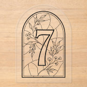 Stained Glass Style Table Number Seven Acryl Uitnodigingen (Voorkant)