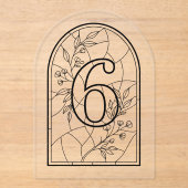 Stained Glass Style Table Number Six Acryl Uitnodigingen (Voorkant)