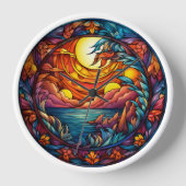 Stained Glass Sunset Landscape Wall Clock  (Voorkant)