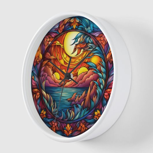 Stained Glass Sunset Landscape Wall Clock  (Hoek)