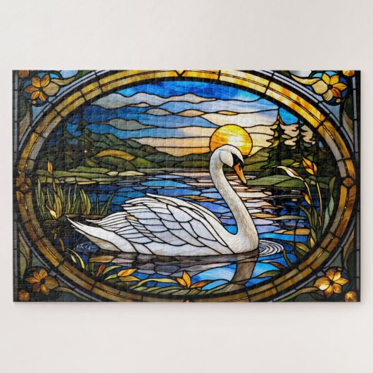 Stained Glass Swan Jigsaw Puzzle Legpuzzel (Horizontaal)
