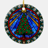 Stained Glass Tree & Floral Border Keramisch Ornament (Achterkant)