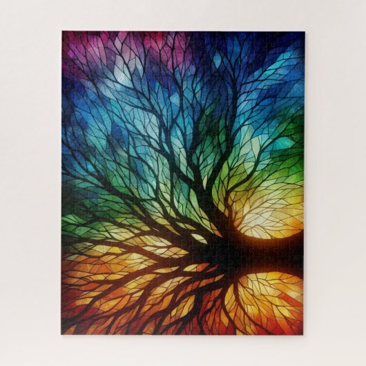 Stained Glass Tree with Colors Legpuzzel (Verticaal)