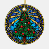 Stained Glass Tree Wreath Keramisch Ornament (Voorkant)