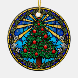 Stained Glass Tree Wreath Keramisch Ornament
