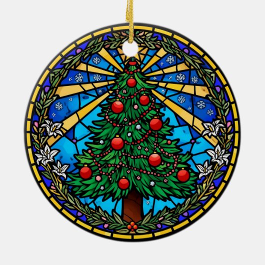 Stained Glass Tree Wreath Keramisch Ornament (Achterkant)