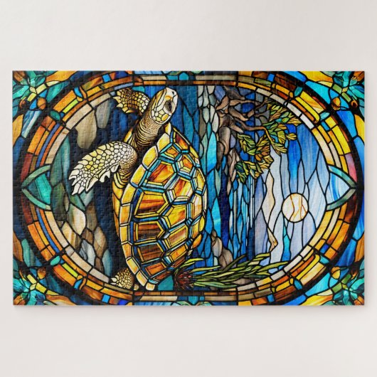 Stained Glass Turtle Jigsaw Puzzle Legpuzzel (Horizontaal)
