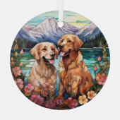 Stained Glass Two Golden Retriever Dogs Glas Ornament (Achterkant)
