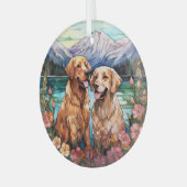 Stained Glass Two Golden Retriever Dogs Glas Ornament (Voorkant links)