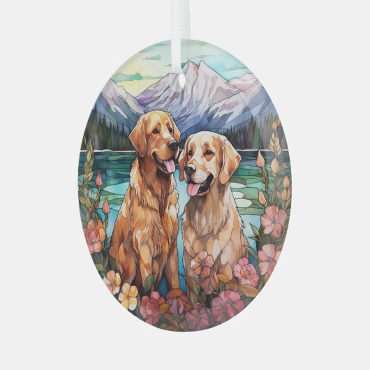 Stained Glass Two Golden Retriever Dogs Glas Ornament (Voorkant links)
