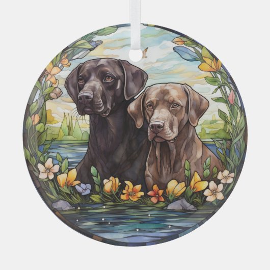 Stained Glass Two Labrador Retriever Dogs Glas Ornament (Voorkant)