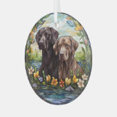 Stained Glass Two Labrador Retriever Dogs Glas Ornament (Voorkant links)