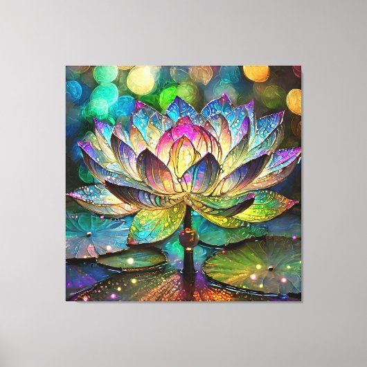 Stained Glass Vibrant Lotus Flower Canvas Afdruk (Voorkant)