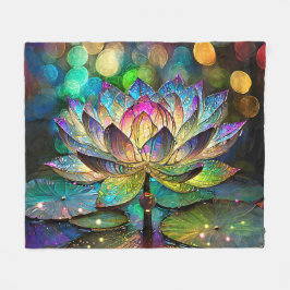 Stained Glass Vibrant Lotus Flower Fleece Deken