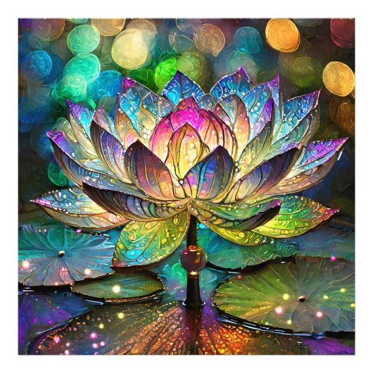 Stained Glass Vibrant Lotus Flower Foto Afdruk (Voorkant)