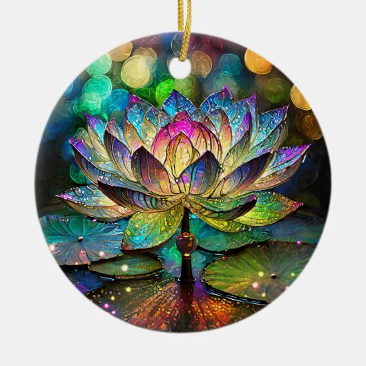 Stained Glass Vibrant Lotus Flower Keramisch Ornament (Voorkant)