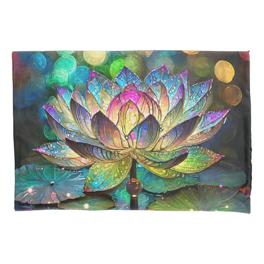 Stained Glass Vibrant Lotus Flower Kussensloop (Voorkant)