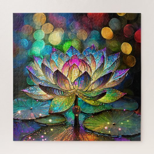Stained Glass Vibrant Lotus Flower Legpuzzel (Verticaal)