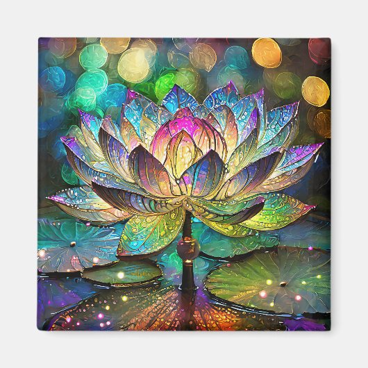 Stained Glass Vibrant Lotus Flower Magneet (Voorkant)