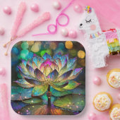 Stained Glass Vibrant Lotus Flower Papieren Bordje (Feest)