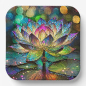 Stained Glass Vibrant Lotus Flower Papieren Bordje (Voorkant)