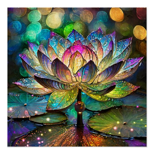 Stained Glass Vibrant Lotus Flower Perfect Poster (Voorkant)
