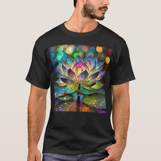 Stained Glass Vibrant Lotus Flower T-shirt (Voorkant)