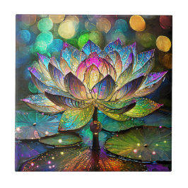 Stained Glass Vibrant Lotus Flower Tegeltje
