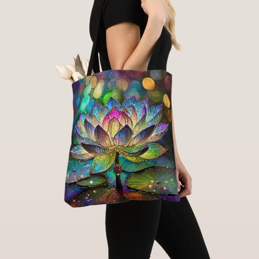 Stained Glass Vibrant Lotus Flower Tote Bag (Dichtbij)