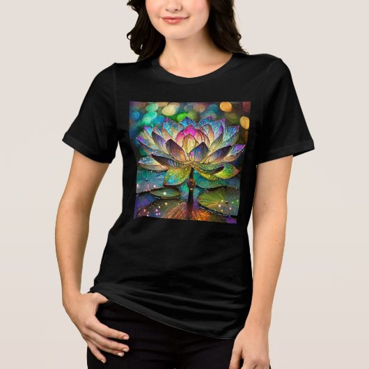 Stained Glass Vibrant Lotus Flower Tri-Blend Shirt (Voorkant)