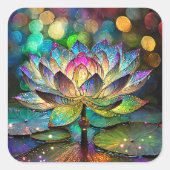 Stained Glass Vibrant Lotus Flower Vierkante Sticker (Voorkant)
