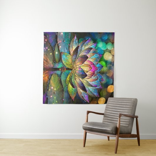 Stained Glass Vibrant Lotus Flower Wandkleed (In Situ (horizontaal))