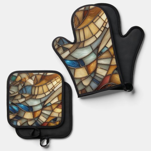 Stained Glass Waves Ovenwant & Pannenlap Set (Voorkant / Achterkant)