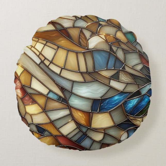 Stained Glass Waves Rond Kussen (Voorkant)