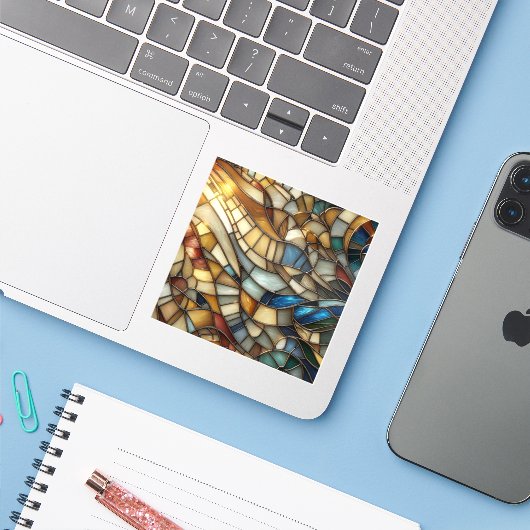 Stained Glass Waves Sticker (Laptop met iPhone)