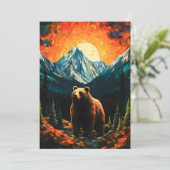 Stained Glass Wildlife Mountain Sunset Bear Feestdagenkaart (Staand voorkant)