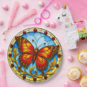 Stained glass window butterfly papieren bordje (Feest)