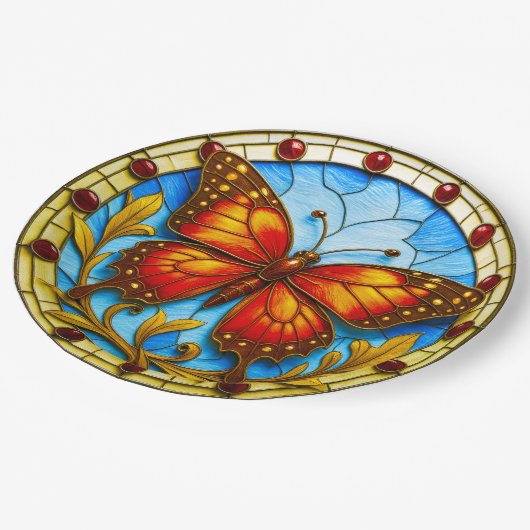 Stained glass window butterfly papieren bordje (Gekanteld)