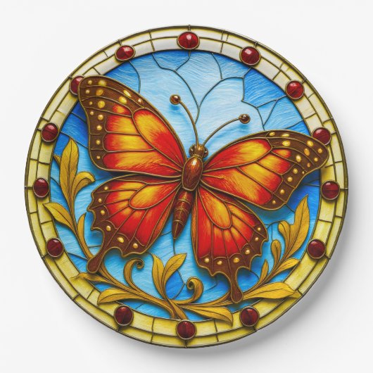 Stained glass window butterfly papieren bordje (Voorkant)