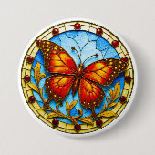 Stained glass window butterfly ronde button 7,6 cm (Voorkant)