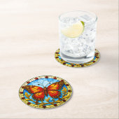 Stained glass window butterfly ronde kartonnen onderzetter (Insitu)