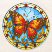 Stained glass window butterfly ronde kartonnen onderzetter (Voorkant)