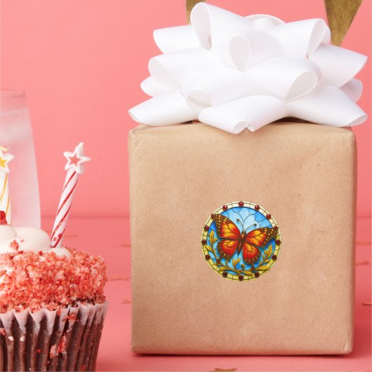 Stained glass window butterfly ronde sticker (Feest)