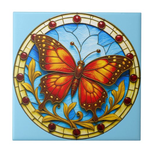Stained glass window butterfly tegeltje (Voorkant)